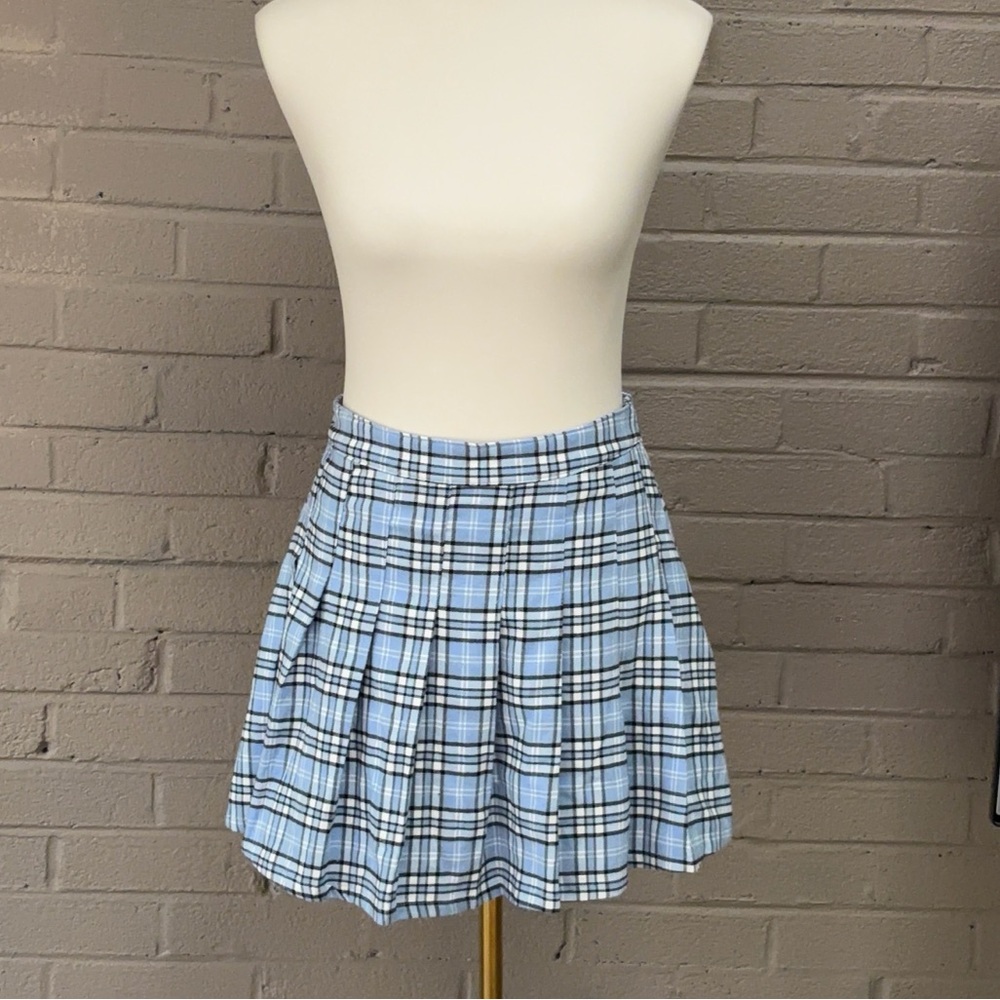 Hollister blue plaid pleated flannel mini skirt S - Picture 1 of 11